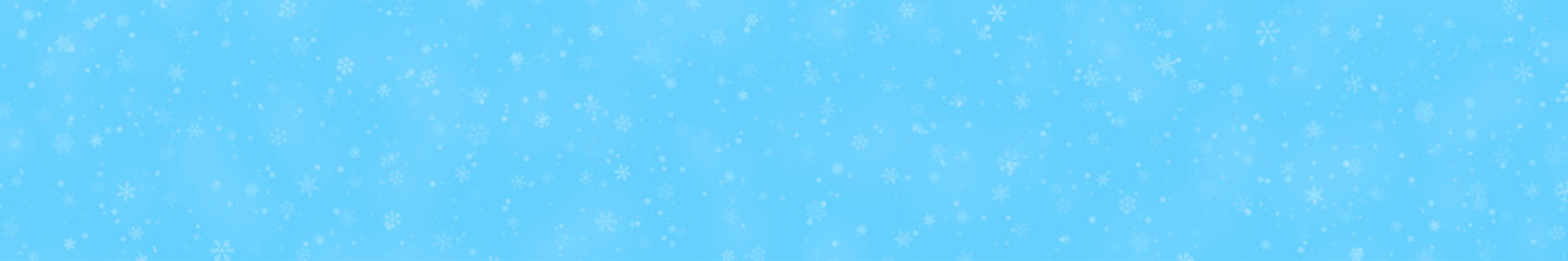 Fototapeta na wymiar Christmas banner of snowflakes of different shapes, sizes and transparency on light blue background