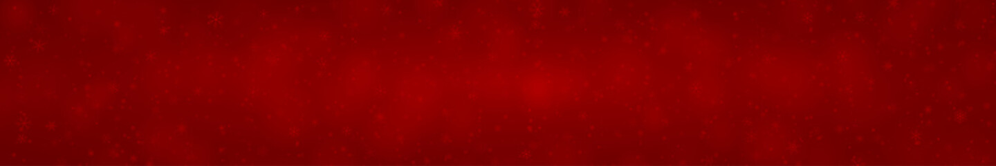 Christmas banner of snowflakes of different shapes, sizes and transparency on red background