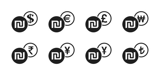 israeli sheqel exchange icon set. money and banking transfer sign