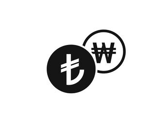 Obraz premium turkish lira to korean won currency exchange icon. banking transfer symbol