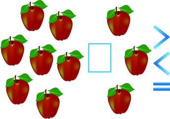 Educational game for children, comparison of the apples number.
