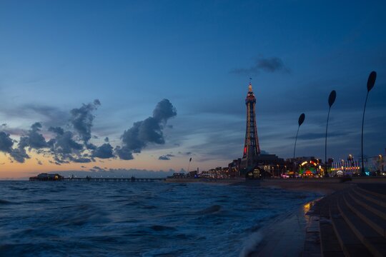 Sunset at the of Coast Blackpool England - Powered by Adobe