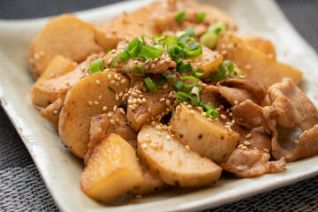 山芋大根豚肉炒め物