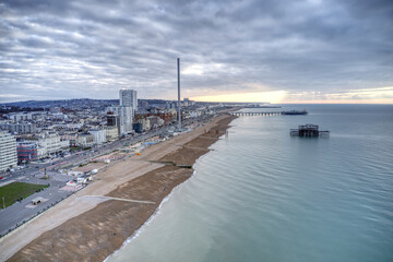 Fototapeta premium Brighton Seafront viewed from the air after a beautiful sunrise.