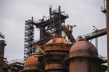 Blast furnace equipment of the metallurgical plant, close up view