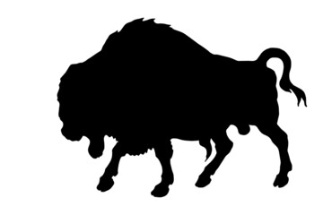bison, wild bull,  vector, black silhouette isolated on a white background for greeting cards, calendars, design