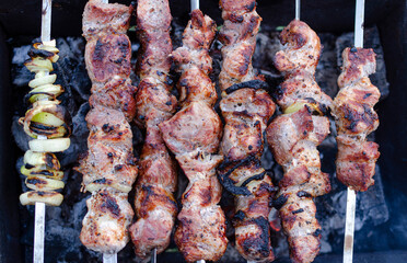 skewered barbecue close-up