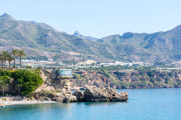 View of the Balcón de Europa in the Malaga town of Nerja on the Costa del Sol