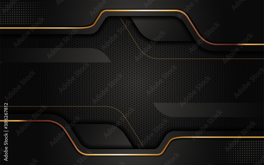 Poster Modern abstract black background combine with golden lines element.
