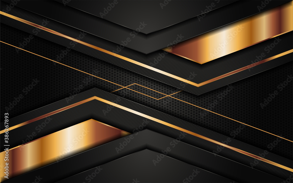 Poster Modern abstract black background combine with golden lines element.