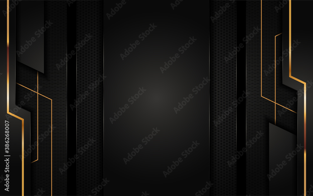 Poster Modern abstract black background combine with golden lines element.