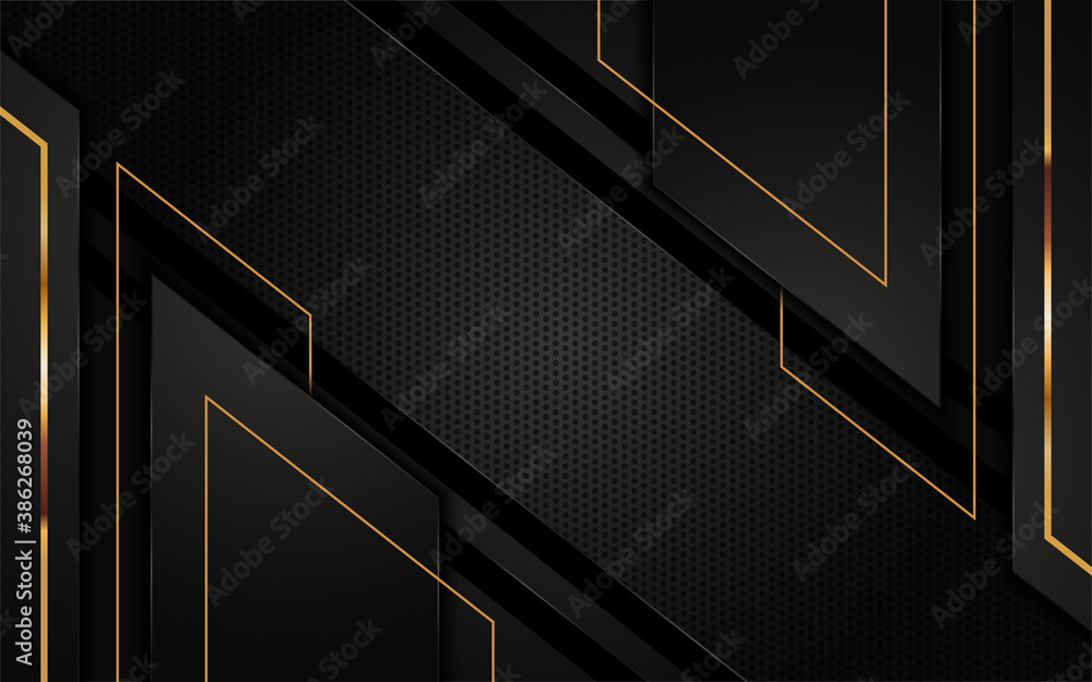 Poster Modern abstract black background combine with golden lines element.