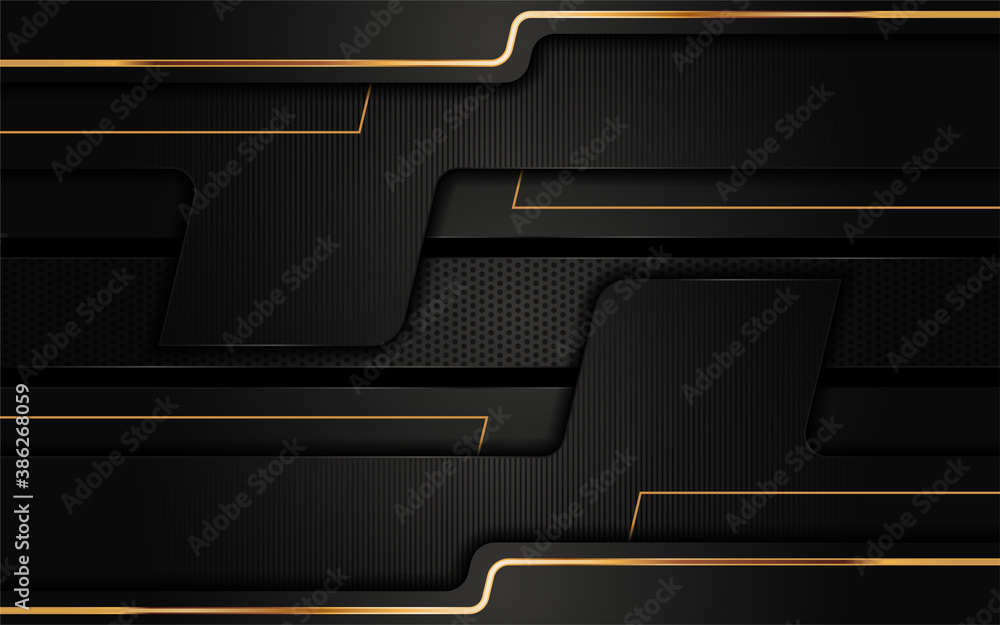 Poster Modern abstract black background combine with golden lines element.