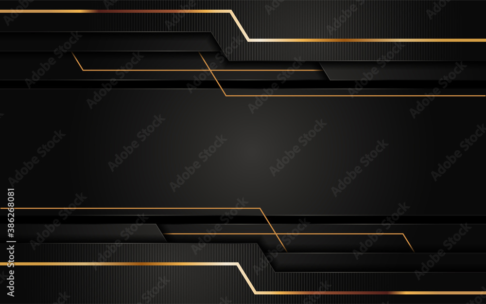 Poster Modern abstract black background combine with golden lines element.
