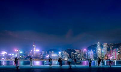 Victoria Harbor of  Hong Kong skyline at night