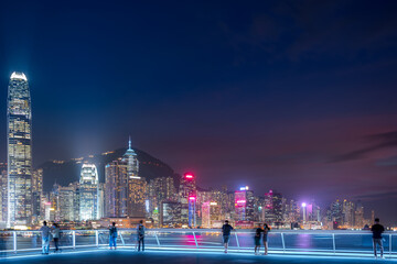 Victoria Harbor of  Hong Kong skyline at night