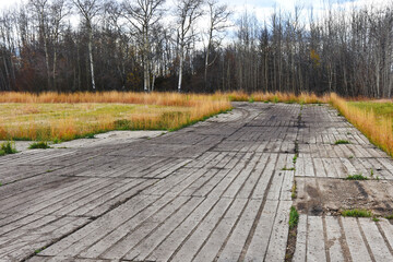 An image of wooden swamp mats used to create temporary road access and preserve the environment. 
