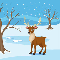 Holiday winter landscape with a deer