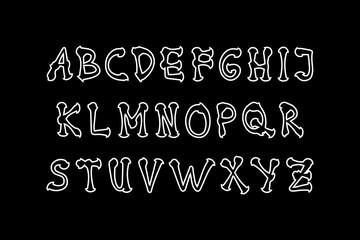Obraz premium Hand drawn font in retro creepy style. Hand lettering and custom typography ABC alphabet set characters. vector illustration