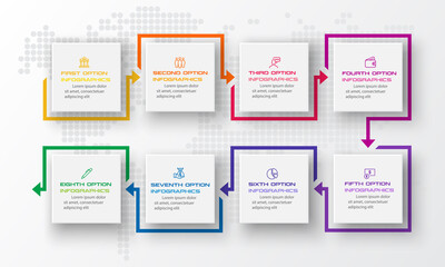 Business infographics template 8 steps with square,Element for design invitations,Vector illustration.
