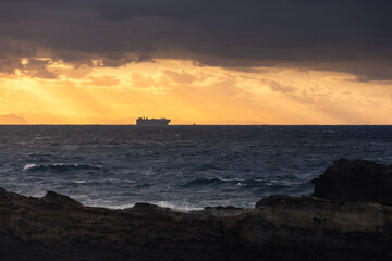 Big cargo ship sailing the Atlantic Ocean.