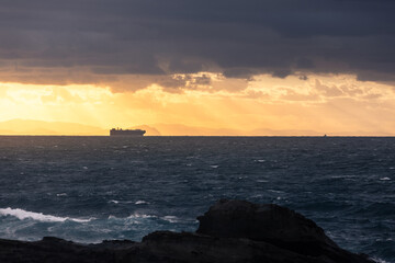 Big cargo ship sailing the Atlantic Ocean.