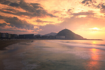 Zurriola beach and Kursaal Auditorium under sunset at Donostia-San Sebastian, Basque Country.	

