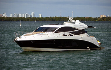 Fototapeta na wymiar Black and white luxury motor yacht.