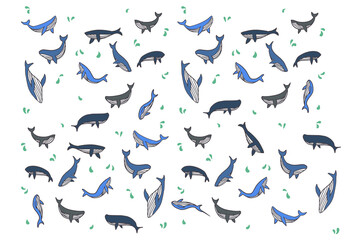 Whale Illustration. pattern background of various shapes.
