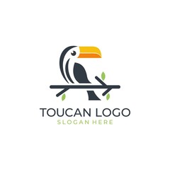 toucan tropical bird logo icon vector template in colorful flat line outline style illustration  © Jukyelabs