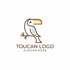toucan tropical bird logo icon vector template in colorful flat line outline style illustration  © Jukyelabs