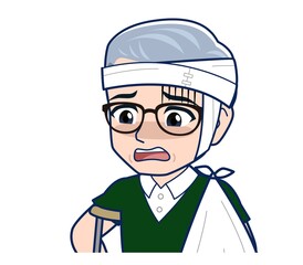 White-haired man in green short sleeves