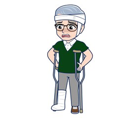 White-haired man in green short sleeves