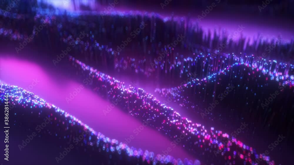 Poster abstract motion background. violet object growing. neon light. futuristic landscape. 3d rendering