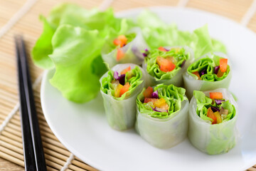Colorful fresh vegetables salad spring roll, Healthy vegan food