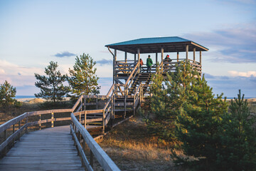 View of sand dunes of Curonian Spit, Kurshskaya Kosa National Park, Curonian Lagoon and the Baltic...