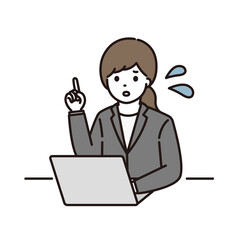 ビジネスウーマン 指差し 困惑 パソコン