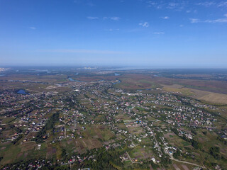 Aerial view of the saburb landscape (drone image). Near Kiev