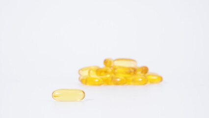 Omega 3 capsule isolated on white background. Health care concept
