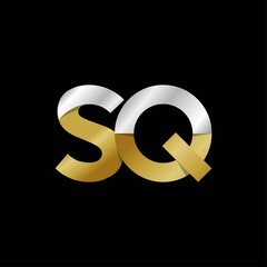 SQ initial letter logo, simple shade, gold silver color