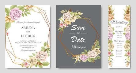 Wedding invitation card with beautiful roses template