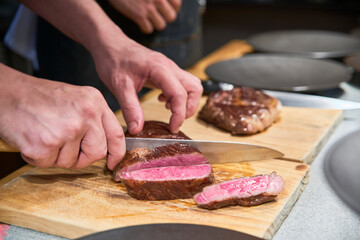 High cuisine resstaurant's kitchen elaborating food