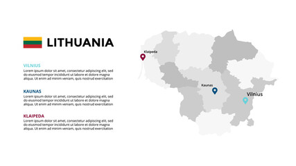 Obraz premium Lithuania vector map infographic template. Slide presentation. Global business marketing concept. Color Europe country. World transportation geography data. 