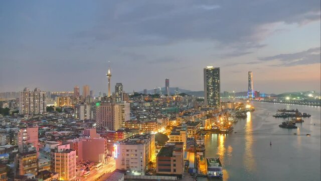 4K Time lapse Building and the skyline of Macau city 
