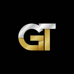 GT initial letter logo, simple shade, gold silver color