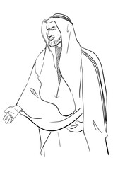 Islamic scholar arabian wear thawb headdres hand drawing sketch white isolated background