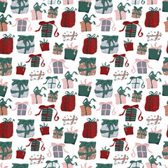 Cute seamless pattern with gift boxes vector illustration