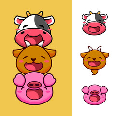 cute adorable farm animal faces illustration