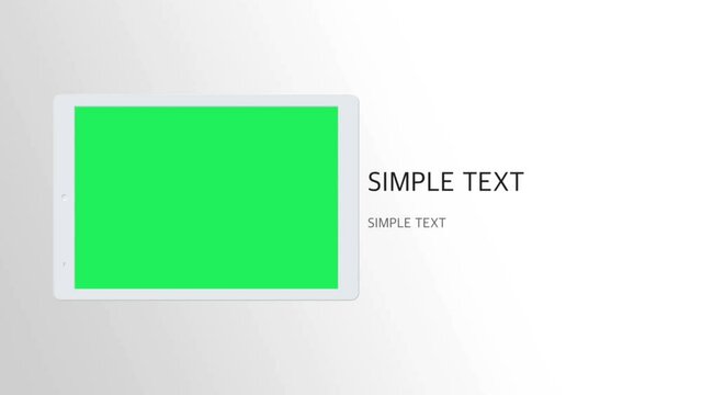 Realistic white tablet horizontal with text SIMPLE TEXT right side of the screen.