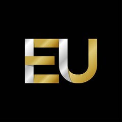 EU initial letter logo, simple shade, gold silver color